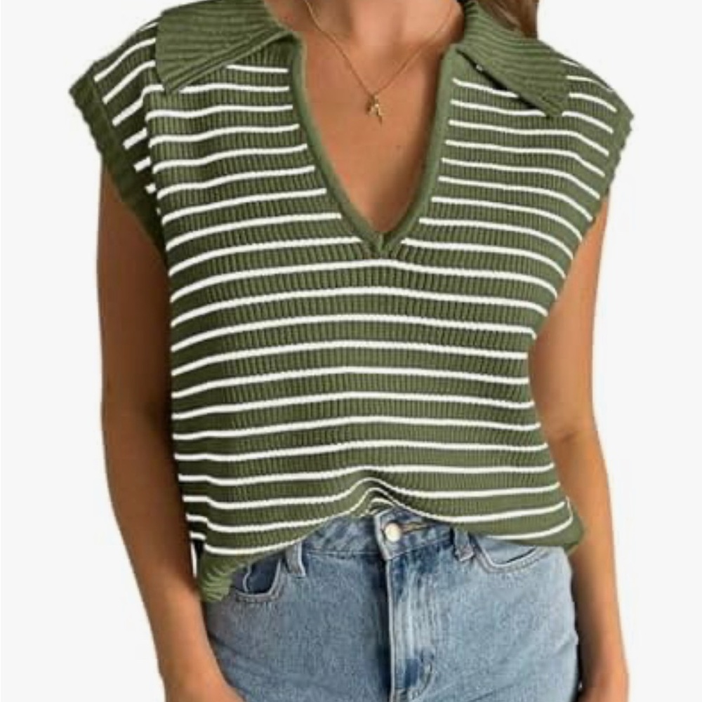 Olive and White Striped Women's Crop Top